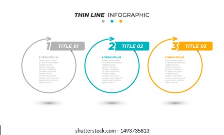 Business infographic template. Thin line design with 3 number options, steps, circles. Vector illustration.
