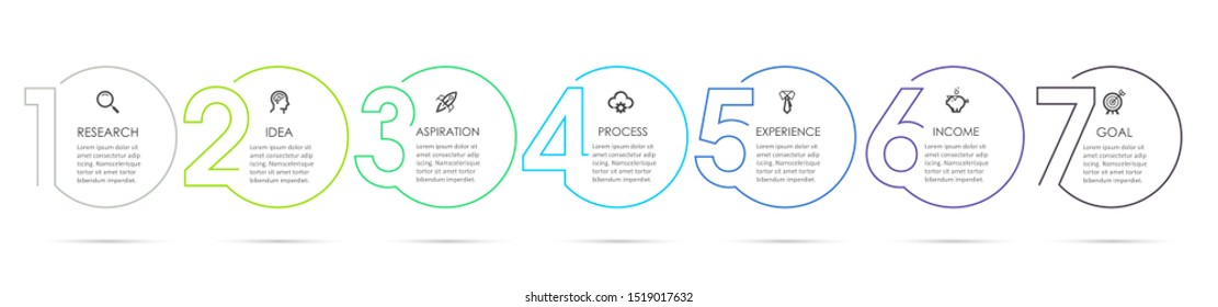 Business Infographic template. Thin line design with numbers 7 options or steps.