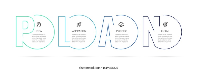 Business Infographic template. Thin line design with numbers 4 options or steps.