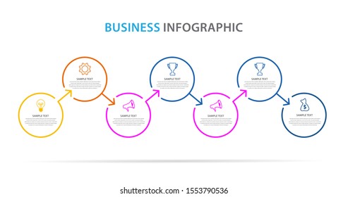 Business Infographic Template, Thin Line Circle Design With Icon And 7 Option Or Step, Vector Eps 10