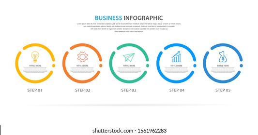 business infographic template, thin line and flat design with 5 option or step, vector eps 10