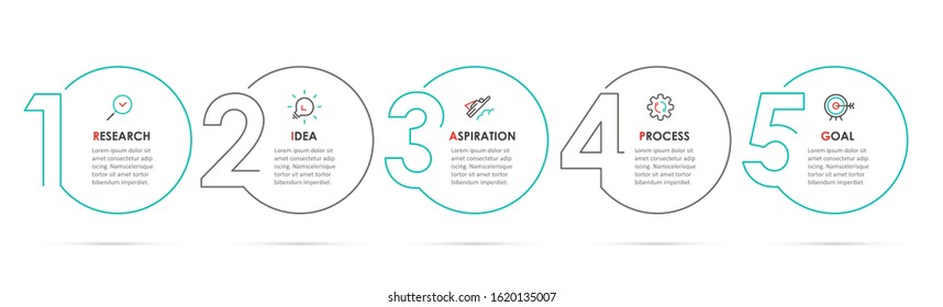 Business Infographic template. Thin line design with numbers 5 options or steps.