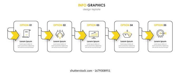 Modelo de infográfico de negócios. Design de linha fina com números. 5 opções ou etapas.