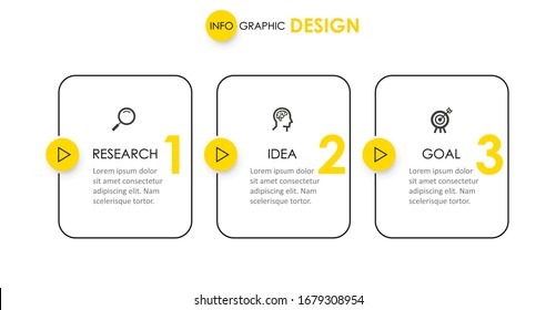 Modelo de infográfico de negócios. Design de linha fina com números. 3 opções ou etapas.