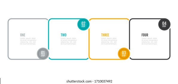 Business infographic template. Thin line design with square and 4 number options, steps.