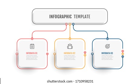  Plantilla de infografía empresarial. Etiqueta de diseño de línea fina con icono y 3 opciones, pasos o procesos. 