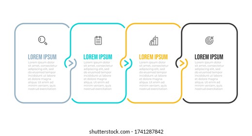 Business infographic template. Thin line design with number and arrows. Timeline with 4 options or steps.