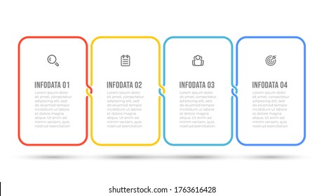 Business Infographic Template. Thin Line Design With Marketing Icons And 4 Options, Steps, Rectangles. Vector Illustration.