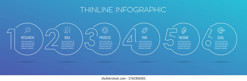 Business Infographic template. Thin line design with numbers 6 options or steps.