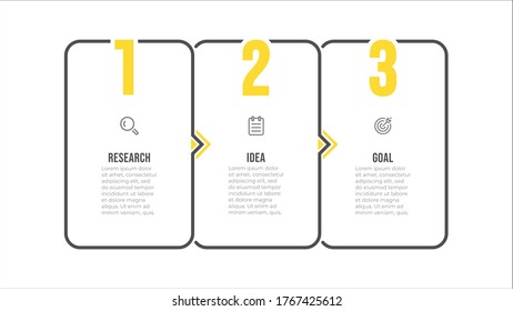 Business infographic template. Thin line label design with arrow and 3 options or steps. Vector illustration.