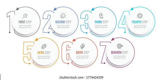 Business Infographic template. Thin line design with numbers 7 options or steps.