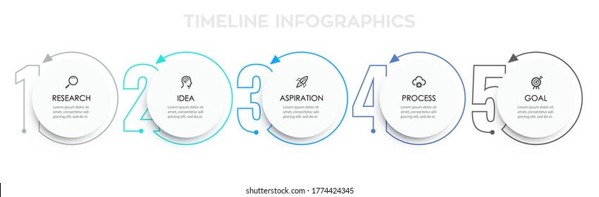Business Infographic template. Thin line design with numbers 5 options or steps.