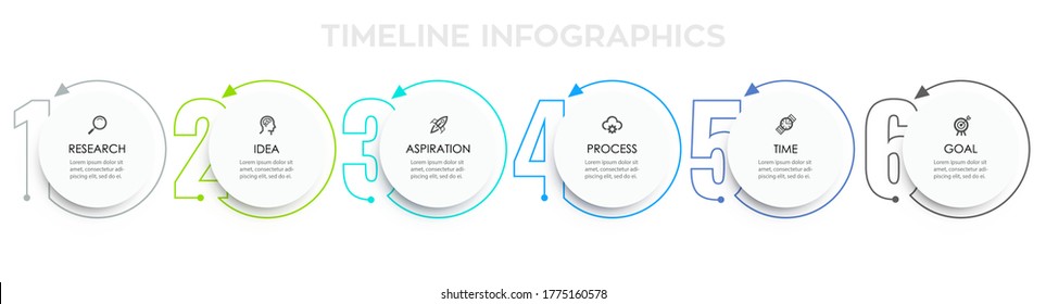 Business Infographic template. Thin line design with numbers 6 options or steps.