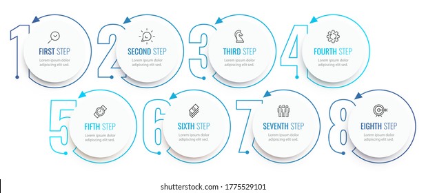 Business Infographic template. Thin line design with numbers 8 options or steps.