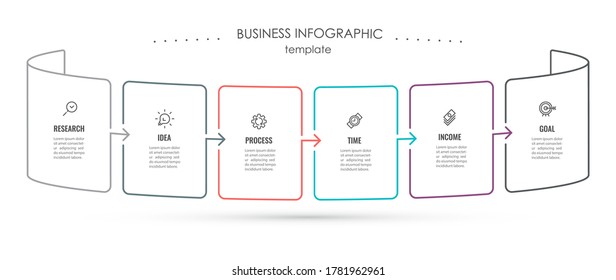 Business Infographic template. Thin line design with icons and 6 options or steps.