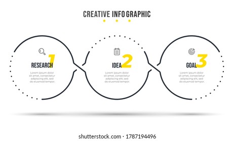 Business infographic template thin line design with circle and number options. Timeline with 3 steps or processes.