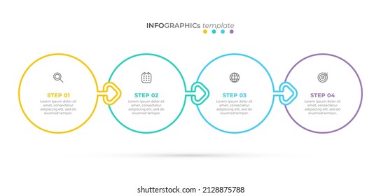 Business infographic template. Thin line design with arrow elements and 4 options or steps.