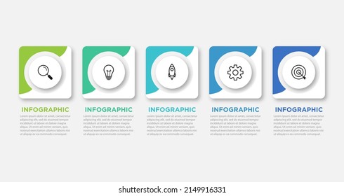 Business infographic template. Thin line design label with icon and 5 options, steps or processes.