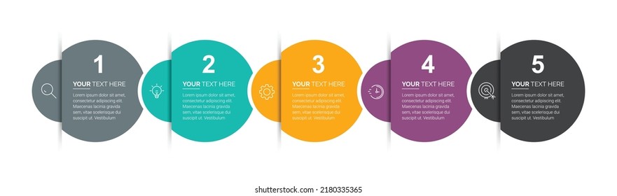 Business Infographic template. Thin line process with square template design with numbers 5 options or steps. Vector illustration.