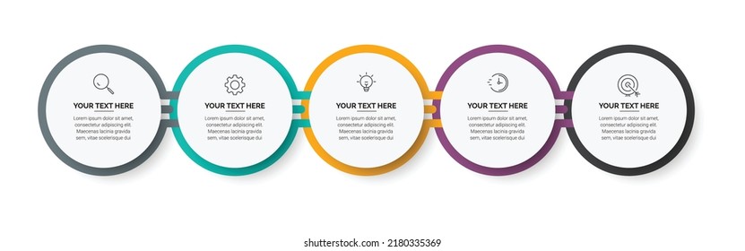 Business Infographic template. Thin line process with square template design with numbers 5 options or steps. Vector illustration.