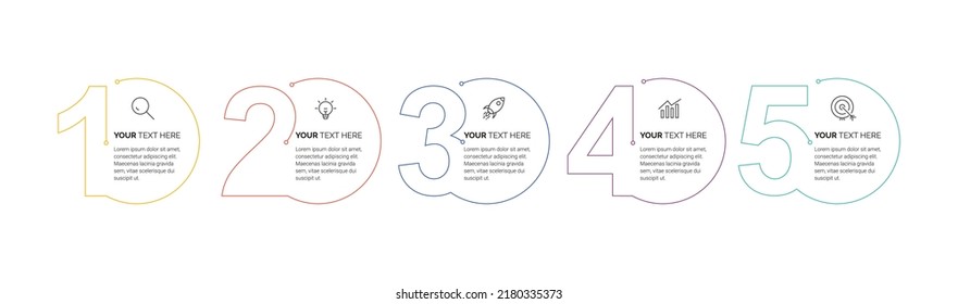 Business Infographic template. Thin line process with square template design with numbers 5 options or steps. Vector illustration.
