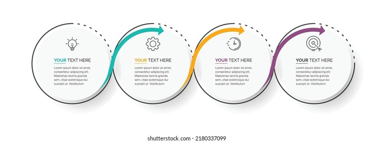 Plantilla de información empresarial. Proceso de línea delgada con diseño de plantilla cuadrada con números 4 opciones o pasos. Ilustración vectorial.