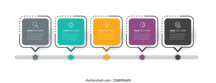 Business Infographic template. Thin line process with square template design with numbers 5 options or steps. Vector illustration. Process chart. Abstract elements of graph.