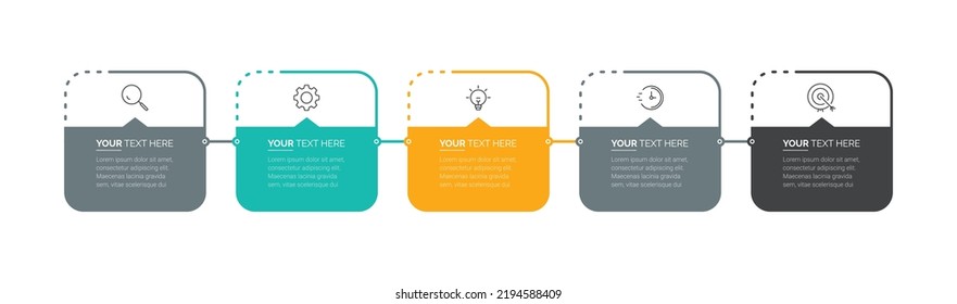 Business Infographic template. Thin line process with square template design with numbers 5 options or steps. Vector illustration. Process chart. Abstract elements of graph.