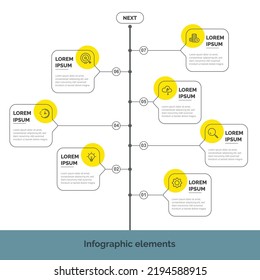 Business Infographic template. Thin line process with square template design with numbers 7 options or steps. Vector illustration. Process chart. Abstract elements of graph.