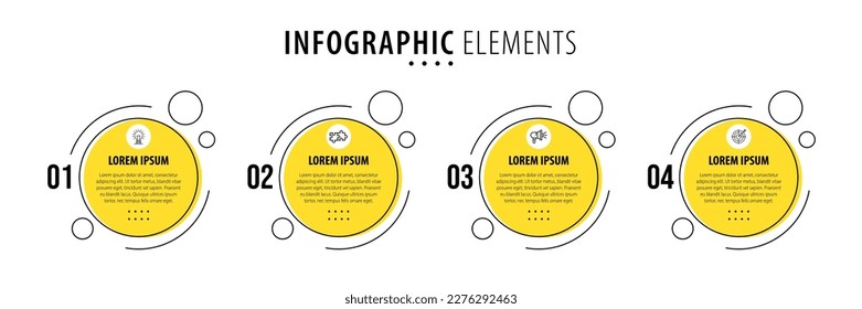 Infografik-Vorlage für Unternehmen. Dünne Linienführung mit den Optionen oder Schritten der Nummer 4.
