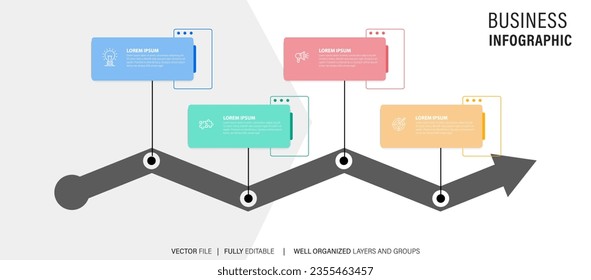 Business infographic template. Thin line design label with icon and 4 options, steps or processes.
