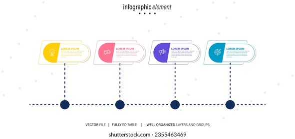 Business infographic template. Thin line design label with icon and 4 options, steps or processes.
