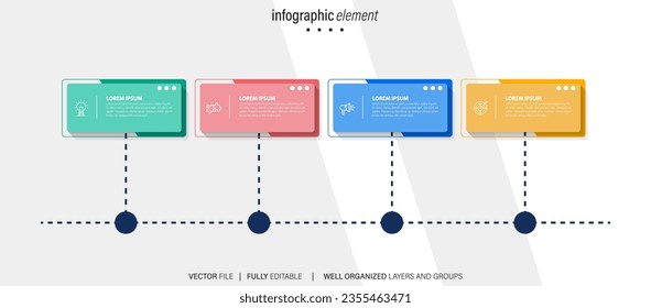 Business infographic template. Thin line design label with icon and 4 options, steps or processes.
