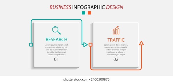 business infographic template. thin line design with icons, text, number and 2 options or steps. used for process diagrams, workflow layouts, flowcha