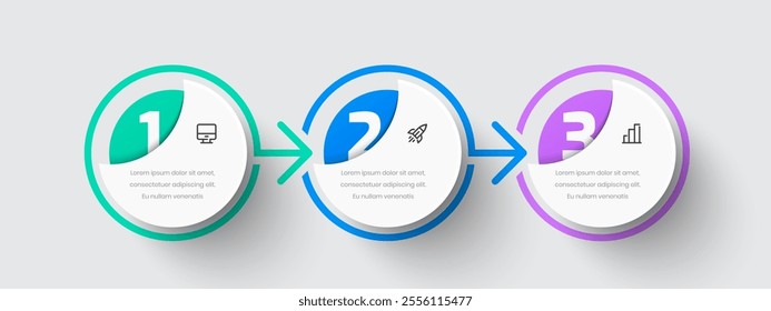 Business infographic template with thin line arrows 3 numbers and icon for presentation