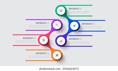 Business infographic template with Thin Line circle label 6 Options and icon for presentation