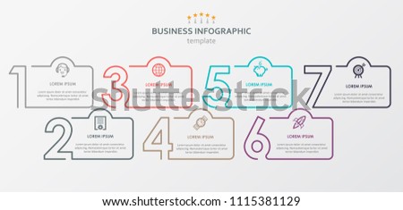 Business Infographic template. Thin line design with numbers 7 options.