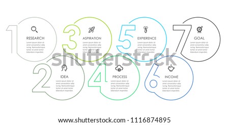 Business Infographic template. Thin line design with numbers 7 options or steps.