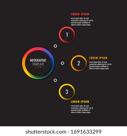 business infographic template with three round realistic elements on a black background. modern vector data visualisation with textboxes. easy to edit and customize. eps10