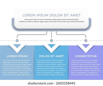 Business infographic template with a three-element flow chart for process visualization, vector eps10 illustration