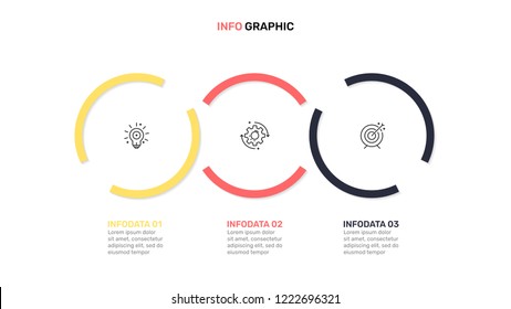 Business infographic template. Timeline with 3 steps, options, circle, marketing icon. Vector illustration. Can be used for workflow layout, diagram, chart, graph, presentation. 