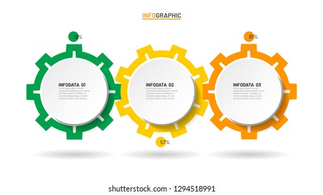 Business infographic template. Timeline with 3 options, steps, cogs. Can be used for workflow layout, diagram, annual report, web design.Vector business template for presentation. 