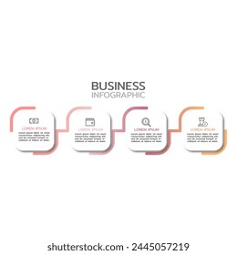 Business Infographic template. Timeline with 4 options, steps or processes. Creative design with marketing icons. Vector illustration.