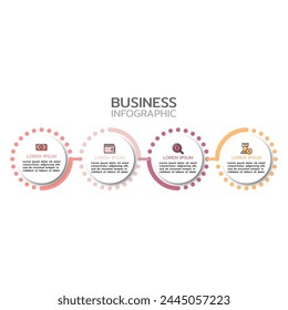 Business Infographic template. Timeline with 4 options, steps or processes. Creative design with marketing icons. Vector illustration.