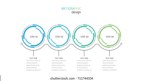 Business infographic template. Timeline with 4 options, steps or circles. Vector illustration.