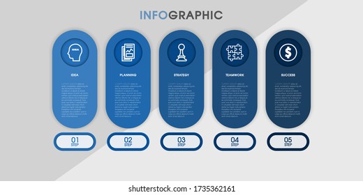 Business Infographic template. Timeline with 5 steps, labels. Vector infographic element.
