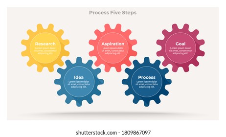 Business infographic template. Timeline with 5 steps, gears, options. Vector chart.