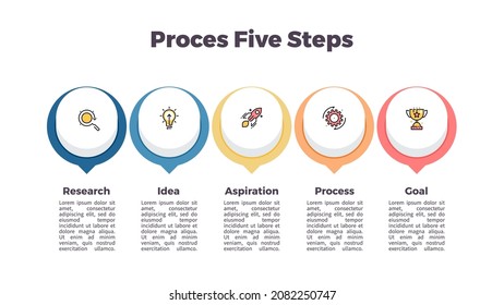 Business infographic template. Timeline with 5 options, circles, steps. Vector chart.