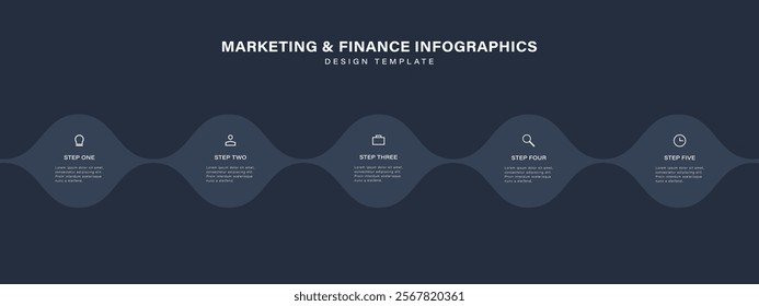 Business Infographic Template. Timeline with 5 steps or options. Minimalistic  design.