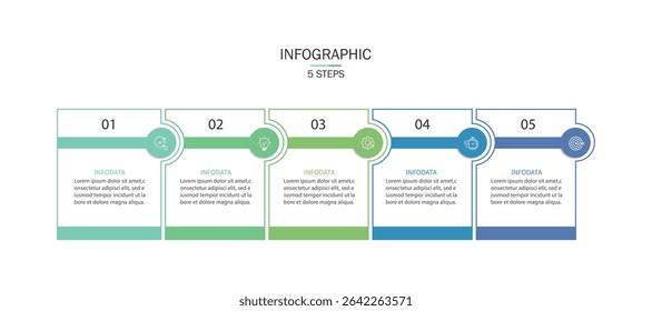 Business infographic template timeline with 5 element for presentation. Workflow, marketing, planning, timeline and annual report. Vector illustration.